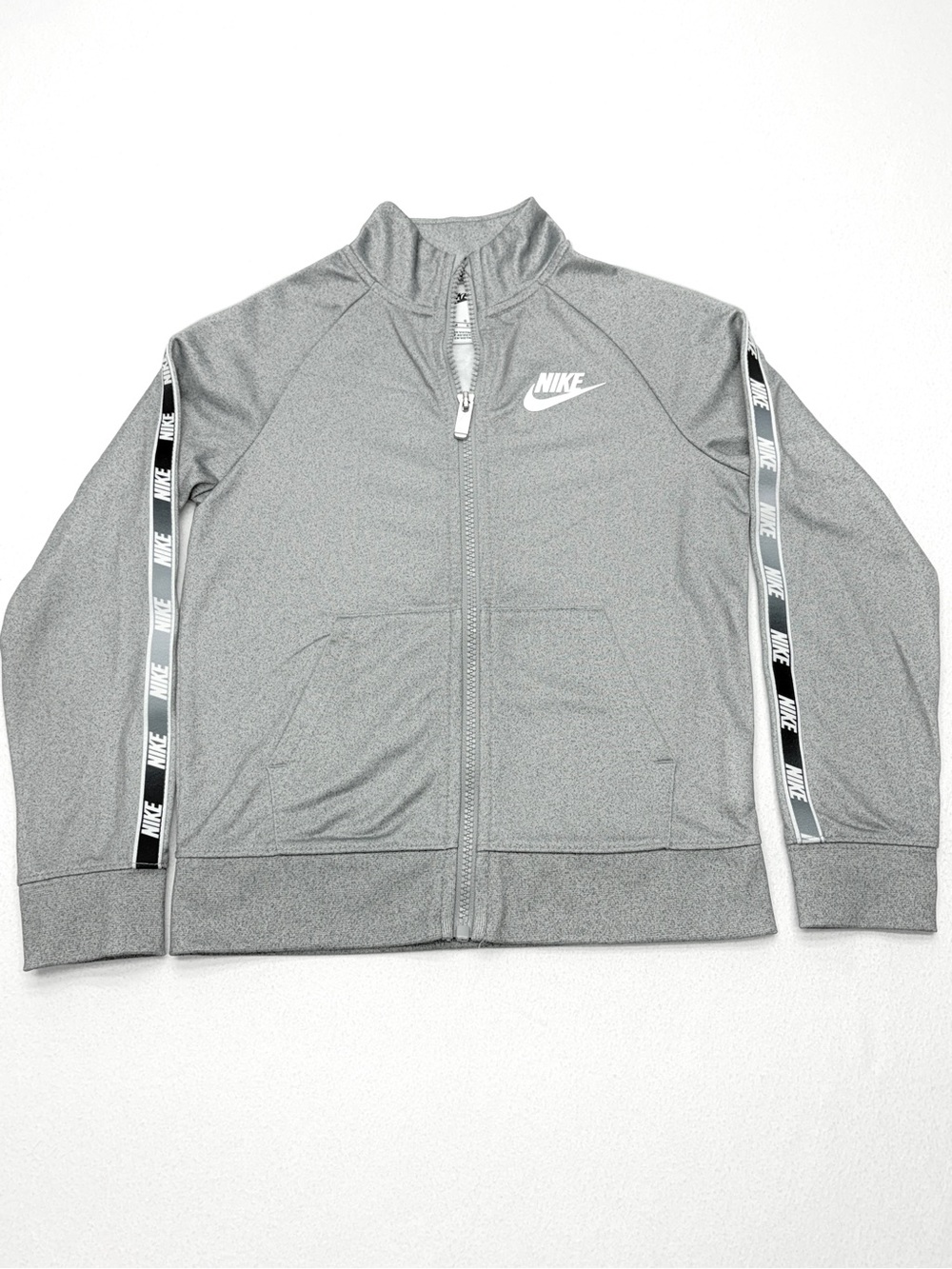 Nike Kids Track Jacket Gray Logo Tape Full Zip Tricot Size 7